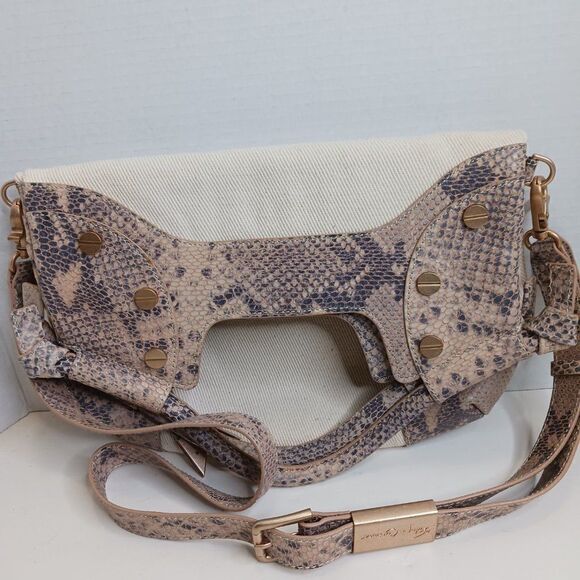 Foly + Corina Women's Crossbody Bag Snake Skin Leather Cream - Picture 12 of 13